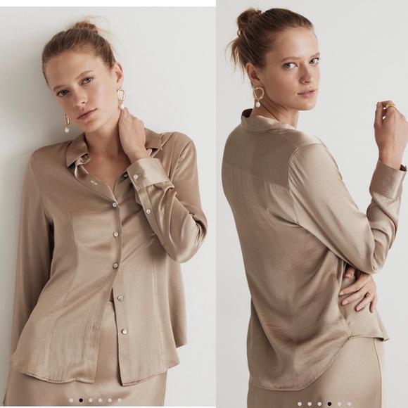 New Madewell Sz 12 Darted Button-Up Shirt in Satin - Picture 1 of 10
